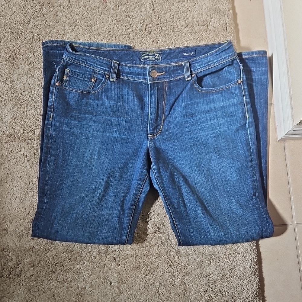 7 For All Mankind Blue Straight Leg Jeans Size 14 - Picture 8 of 8